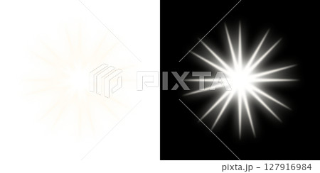 明るいホワイトの波紋バーストと16本光線 - 透明と黒背景 127916984