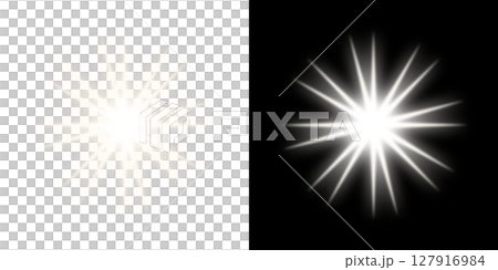 明るいホワイトの波紋バーストと16本光線 - 透明と黒背景 127916984