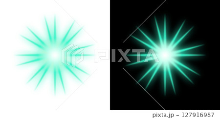 ミントグリーンの波紋バーストと16本光線 - 透明と黒背景 127916987