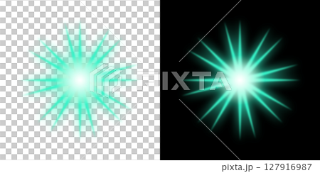 ミントグリーンの波紋バーストと16本光線 - 透明と黒背景 127916987