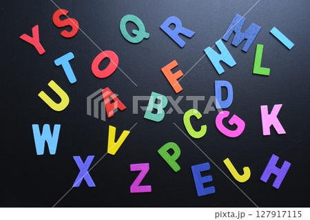 colorful letter alphabet on black background, object for education colorful letter alphabet on black background, object for education 127917115
