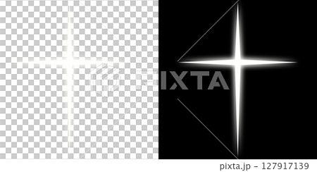 White vertical cross light flare - transparent and black background 127917139
