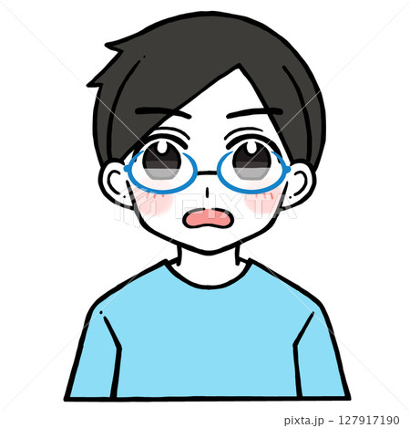 口を開けて驚く眼鏡の男性のイラスト	 127917190