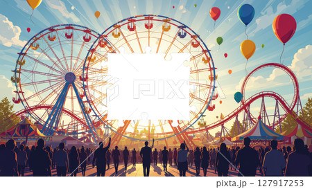 中心に透明なパズルピースがある遊園地の風景 127917253