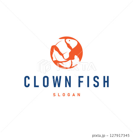 clown fish logo design with minimalist concept ocean aquarium fish nemo ornamental templet icon illustration symbol 127917345