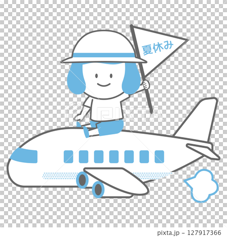 夏休みに旅行する女の子のイメージイラスト(水色) 127917366