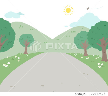 森や山が見える道のベクターイラスト 127917423