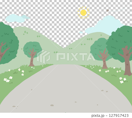 森や山が見える道のベクターイラスト 127917423