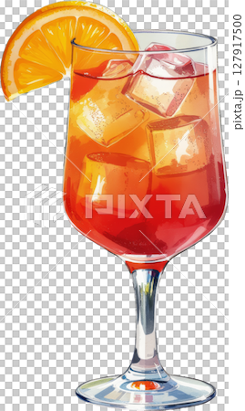 Elegant sunset orange cocktail with ice in a wine glass (transparent background) Elegant sunset orange cocktail with ice in a wine glass (transparent background) 127917500