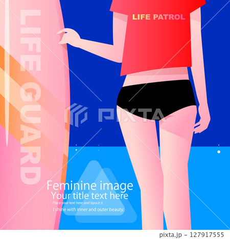 サーフボードを持つライフセーバーの女性 サーフボードを持つライフセーバーの女性 127917555