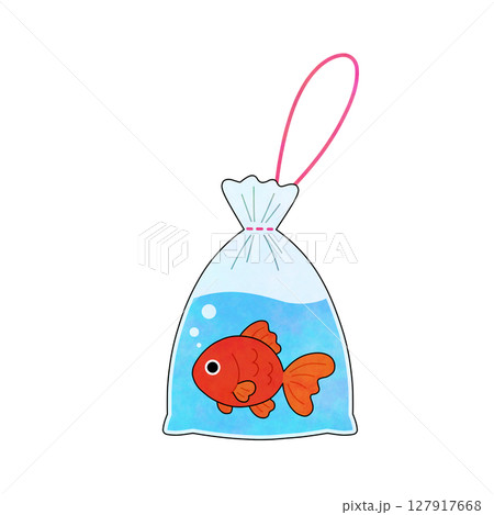 金魚すくいの袋イラスト｜夏祭り・縁日・涼しさ 127917668