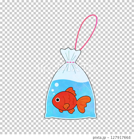 金魚すくいの袋イラスト｜夏祭り・縁日・涼しさ 127917668