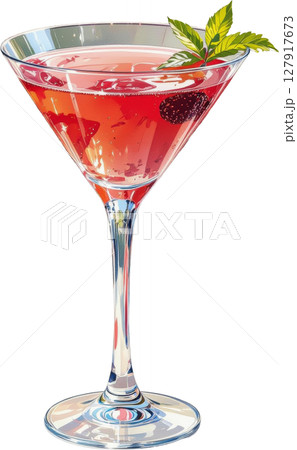 ミントとベリー入りの赤いカクテル・マティーニグラス(透明背景) ミントとベリー入りの赤いカクテル・マティーニグラス(透明背景) 127917673