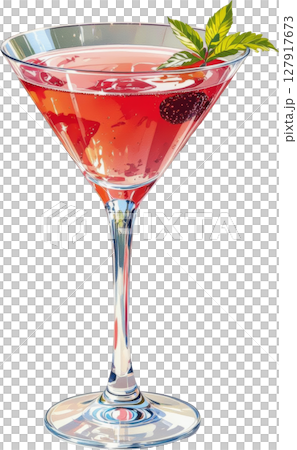 ミントとベリー入りの赤いカクテル・マティーニグラス(透明背景) ミントとベリー入りの赤いカクテル・マティーニグラス(透明背景) 127917673