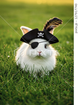草原の中にいた海賊姿のウサギ 127917740