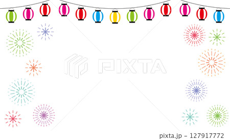 花火と提灯のフレーム お祭り ベクター イラスト 花火と提灯のフレーム お祭り ベクター イラスト 127917772