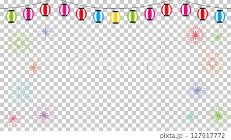 花火と提灯のフレーム お祭り ベクター イラスト 花火と提灯のフレーム お祭り ベクター イラスト 127917772