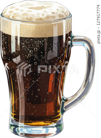 泡立つ黒ビール・ジョッキ入り(透明背景) 泡立つ黒ビール・ジョッキ入り(透明背景) 127917774