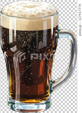 Foamy dark beer in a mug (transparent background) 127917774