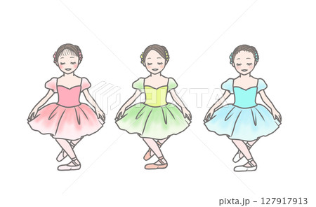 チュチュを着てお辞儀をする三人のバレリーナたち 127917913