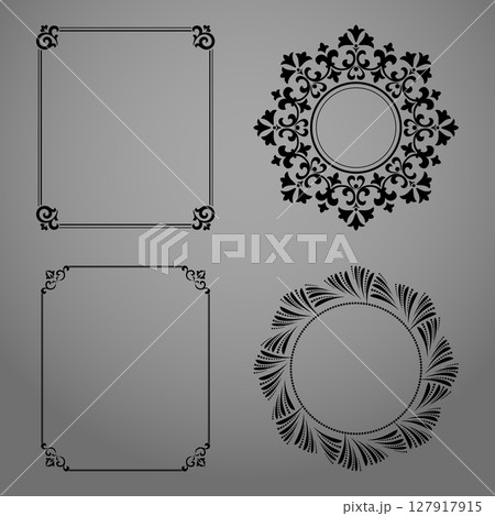 Set of decorative frames Elegant vector element for design in Eastern style, place for text. Floral black and gray borders. Lace illustration for invitations and greeting cards 127917915