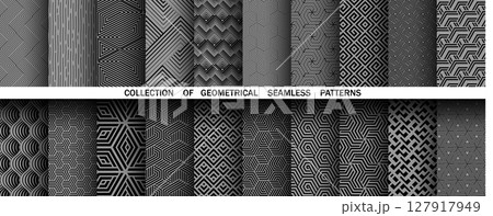 Geometric set of seamless black and gray patterns. Simple vector graphics Geometric set of seamless black and gray patterns. Simple vector graphics 127917949