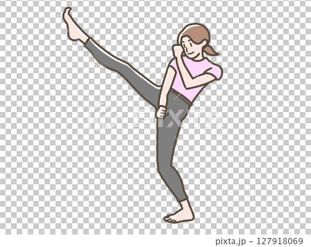 一名婦女踢腿的插圖 127918069