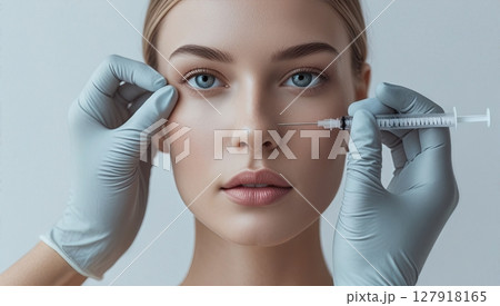 Cosmetic Procedure Beautiful Woman Receiving Facial Injection for Skin Rejuvenation Cosmetic Procedure Beautiful Woman Receiving Facial Injection for Skin Rejuvenation 127918165