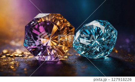 Stunning Collection of Multi-colored Gemstones Displayed on a Rich Dark Blue Background Stunning Collection of Multi-colored Gemstones Displayed on a Rich Dark Blue Background 127918226