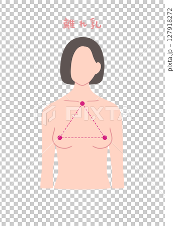 離れ乳の女性の上半身イラスト素材 127918272