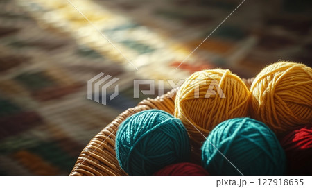 Ball yarn on basket cotton knit sewing fun hobby for fashion handmade 127918635