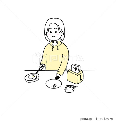 朝食の準備をする女性 127918976