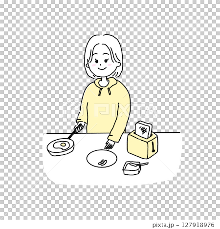 朝食の準備をする女性 127918976