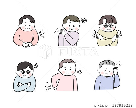 ゆるかわいい手描き風の高齢男性／体と心の不調 127919218