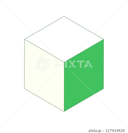 立体的な図形3dイラスト素材　シンプル箱キューブ　緑黄色　ベクターpng 127919426