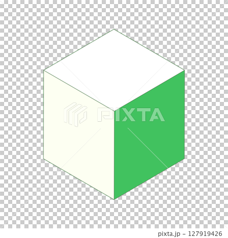 立体的な図形3dイラスト素材　シンプル箱キューブ　緑黄色　ベクターpng 127919426