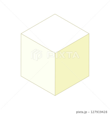 立方体の四角形　図形イラスト素材　シンプルな白黄色い箱3d　幾何学的　ベクターpng 127919428