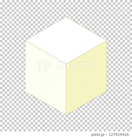 立方体の四角形　図形イラスト素材　シンプルな白黄色い箱3d　幾何学的　ベクターpng 127919428