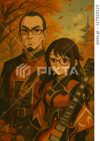 和風アニメ風の男女ペアキャラクターと秋の風景(AIイラスト) 和風アニメ風の男女ペアキャラクターと秋の風景(AIイラスト) 127920523