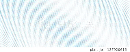 Abstract blue wave dotted line background. Light blue dynamic dash stripe texture. Warped and curved lines wallpaper for tech design template, presentation, brochure, leaflet, booklet. Vector backdrop 127920616