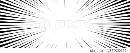 Comic speed lines background. Cartoon book explosion background. Superhero radial line pattern frame. Vector impact backdrop. Pop art flash beams or rays effect. Manga or anime sunburst wallpaper. 127920621