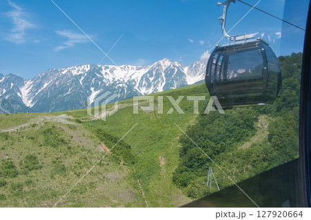 白馬岩岳マウンテンリゾート　岩岳ゴンドラリフトからの残雪の白馬連山　長野県白馬村 127920664