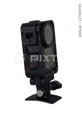 black action camera in protective case on transparent background. High quality photo black action camera in protective case on transparent background. High quality photo 127920754