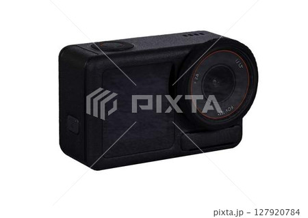 black action camera front view on transparent background. High quality photo 127920784