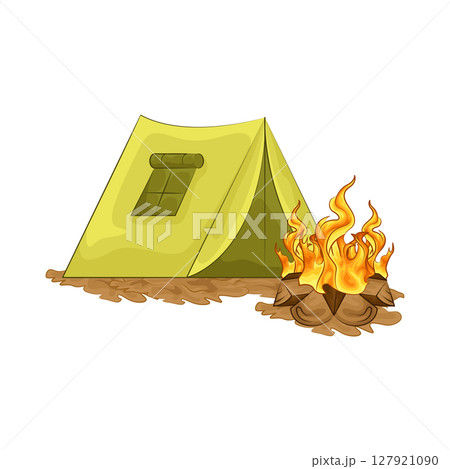 Illustration of Bonfire near the tent 127921090