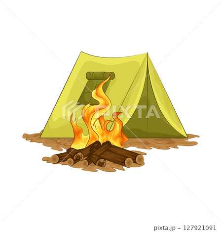 Illustration of Bonfire near the tent 127921091