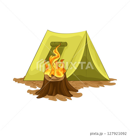 Illustration of Bonfire near the tent 127921092