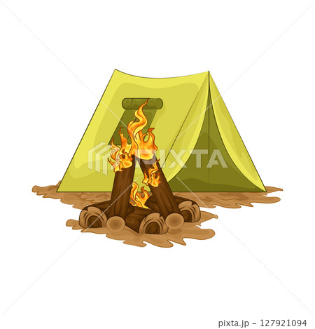 Illustration of Bonfire near the tent 127921094