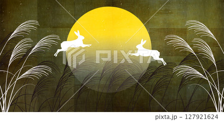 月見　波　風景　秋　背景	 127921624