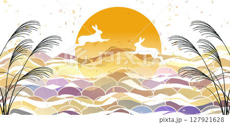 月見　波　風景　秋　背景	 127921628